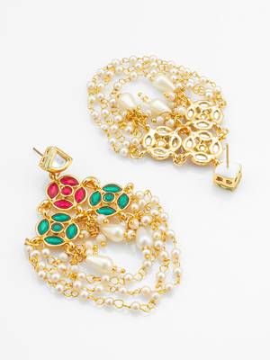 Red green pearl chandelier earrings 3