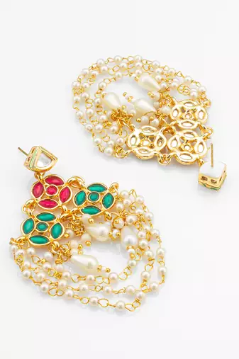 Red green pearl chandelier earrings