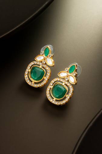 Green stone ad kundan earrings