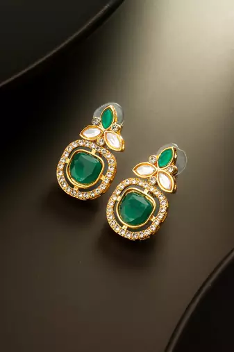 Green stone ad kundan earrings