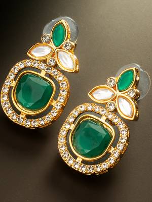 Green stone ad kundan earrings 2