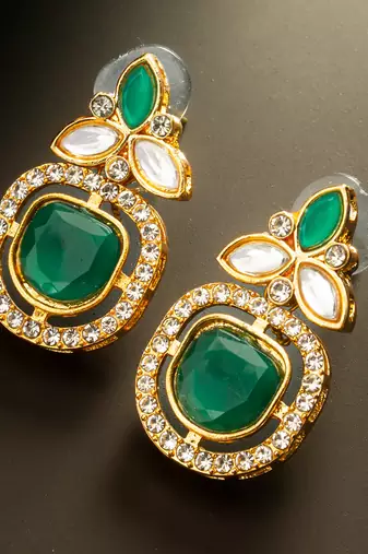 Green stone ad kundan earrings