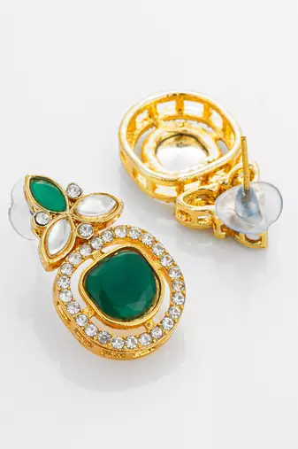 Green stone ad kundan earrings