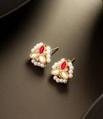 Red stone kundan pearl stud earrings