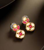 Red stone kundan drop earrings