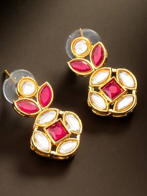 Red stone kundan drop earrings 2