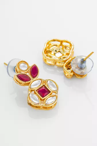 Red stone kundan drop earrings