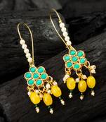 Green floral yellow bead hook earrings