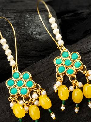 Green floral yellow bead hook earrings 2