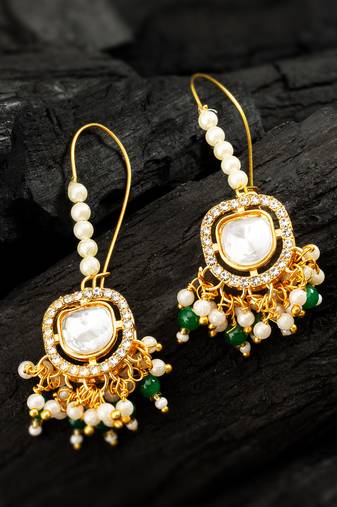 Green bead crystal drop earrings