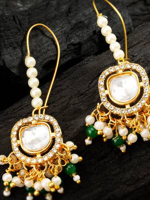 Green bead crystal drop earrings 2