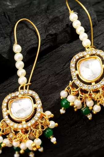 Green bead crystal drop earrings