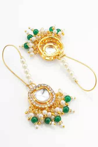 Green bead crystal drop earrings