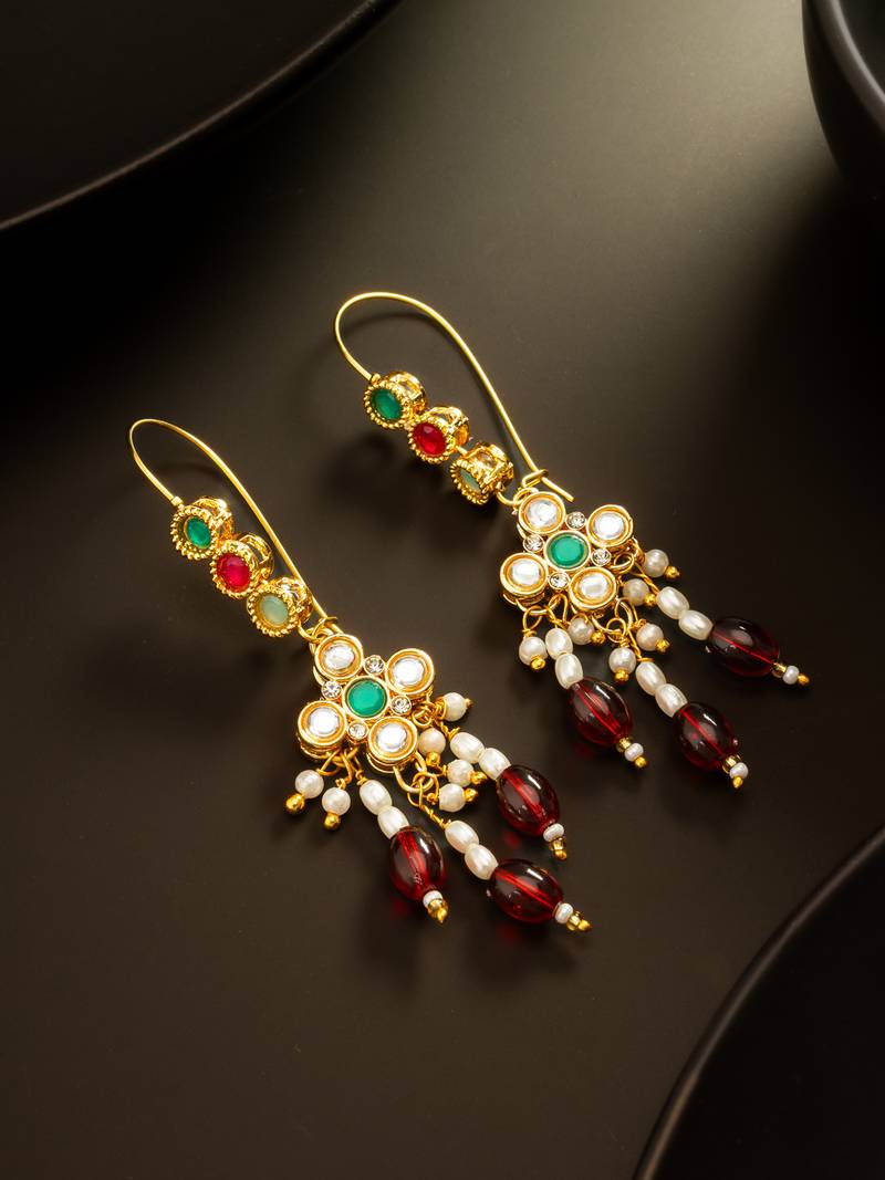 Multicolor stone long drop earrings