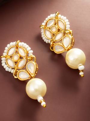 White kundan pearl drop earrings 2