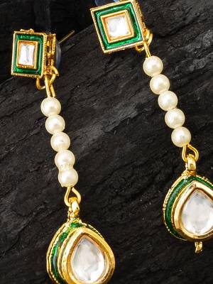 Green pearl kundan drop earrings 2