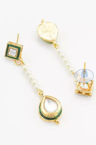 Green pearl kundan drop earrings