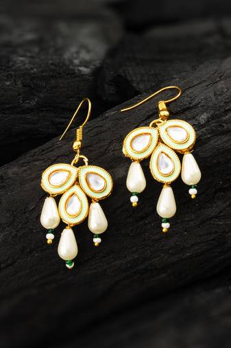 Mint green kundan drop earrings
