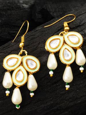 Mint green kundan drop earrings 2