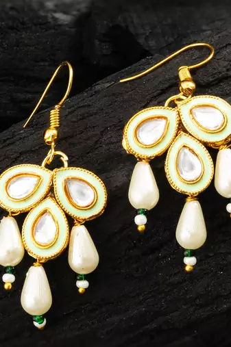 Mint green kundan drop earrings