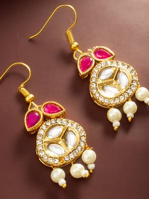Red kundan pearl drop earrings 2