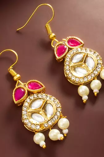 Red kundan pearl drop earrings