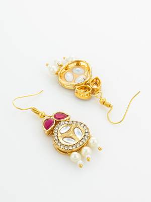 Red kundan pearl drop earrings 3