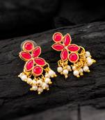 Pink floral pearl drop earrings