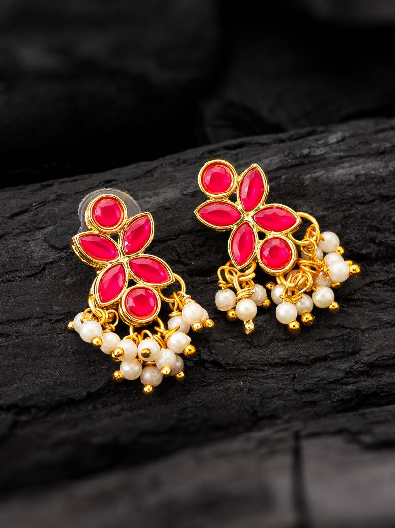 Pink floral pearl drop earrings