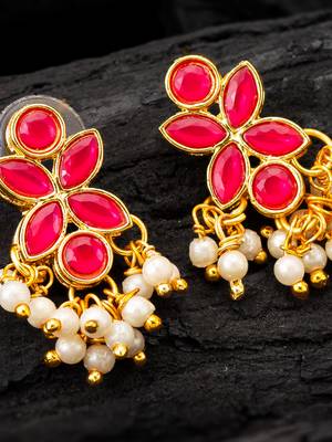 Pink floral pearl drop earrings 2
