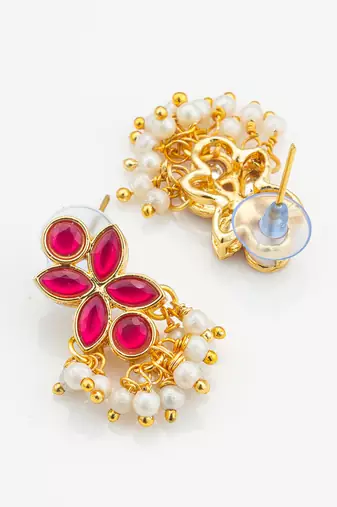 Pink floral pearl drop earrings