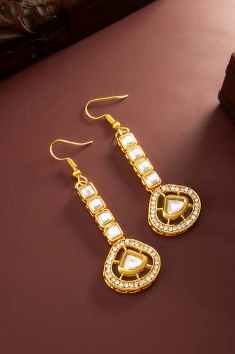 Square kundan drop earrings