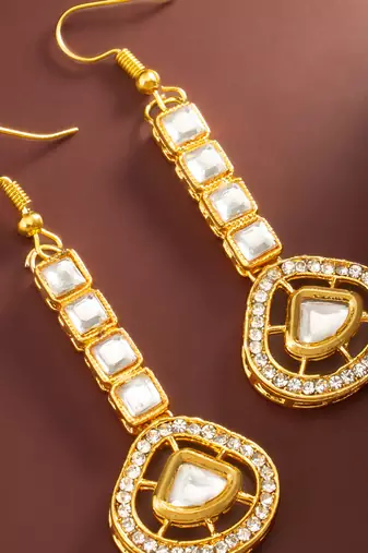Square kundan drop earrings