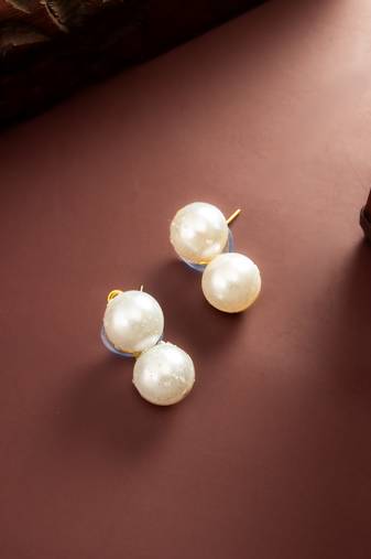 White pearl double stud earrings