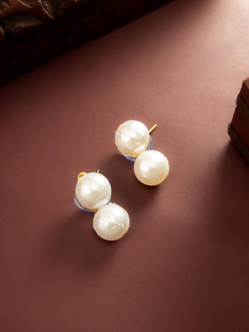 White pearl double stud earrings
