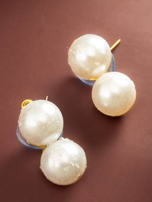 White pearl double stud earrings 2