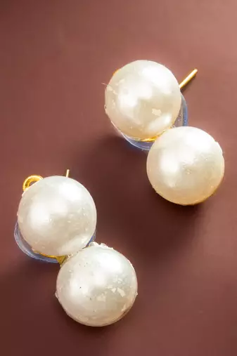 White pearl double stud earrings