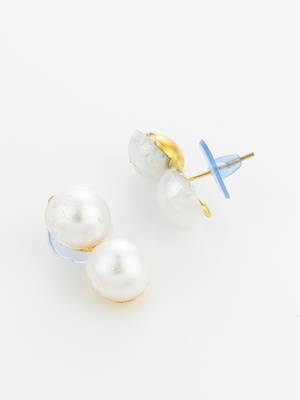 White pearl double stud earrings 3