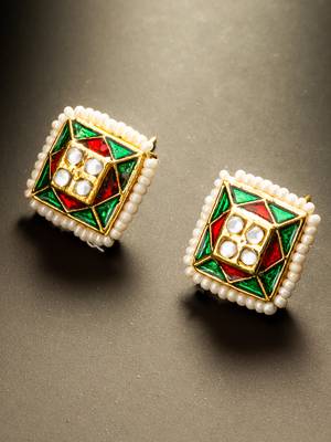 Green red kundan stud earrings 2