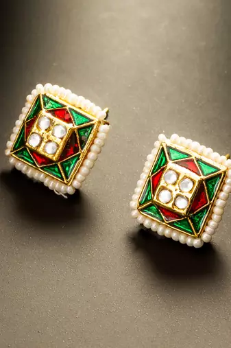 Green red kundan stud earrings