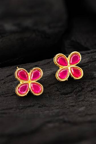 Pink clover stud earrings
