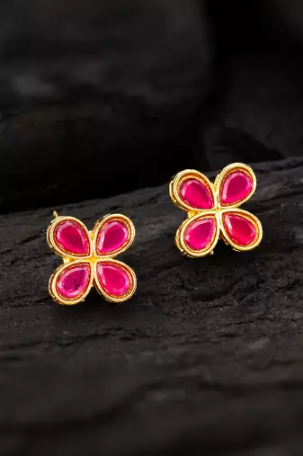 Pink clover stud earrings