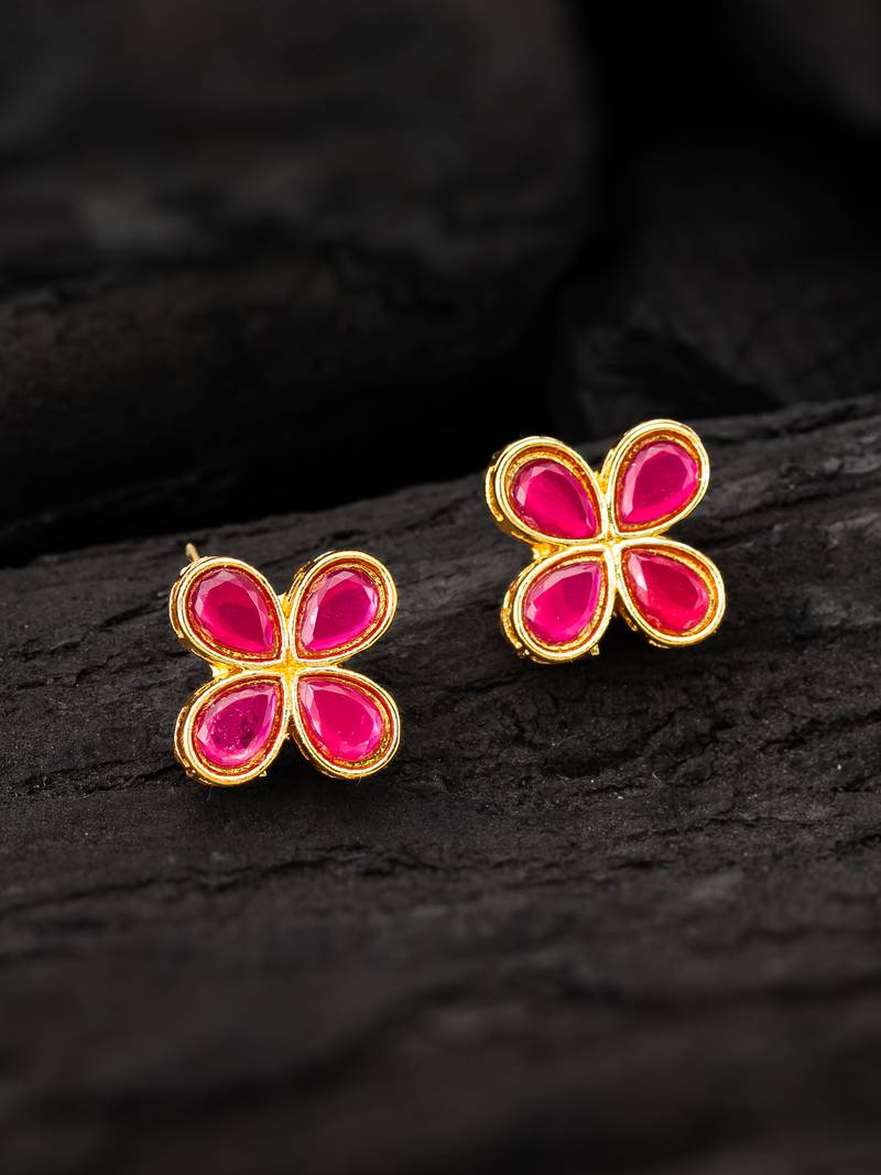 Pink clover stud earrings