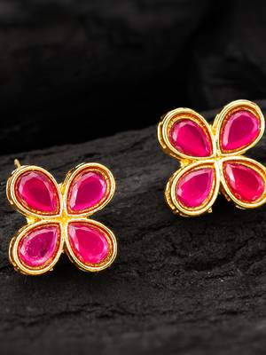 Pink clover stud earrings 2