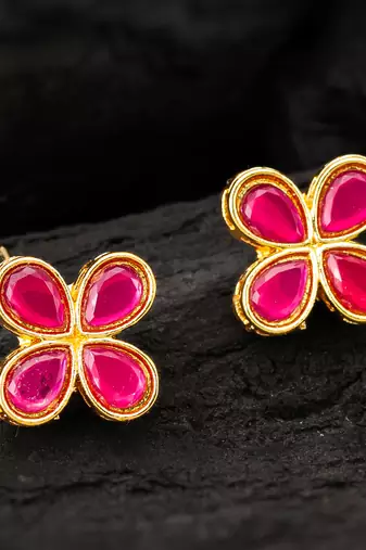 Pink clover stud earrings