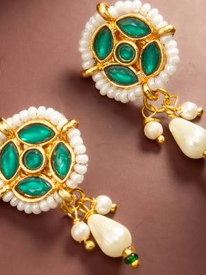 Green stone pearl drop earrings 2