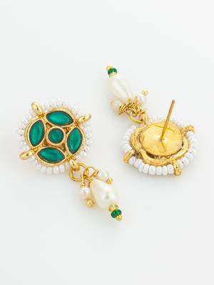 Green stone pearl drop earrings 3