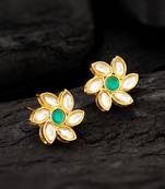 Green floral kundan stud earrings