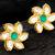 Green floral kundan stud earrings