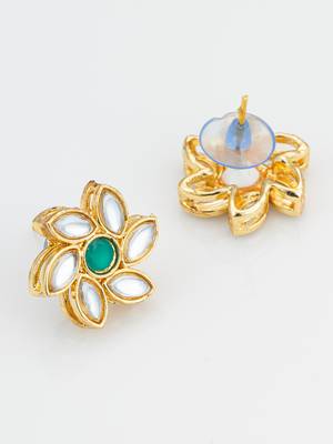 Green floral kundan stud earrings 3